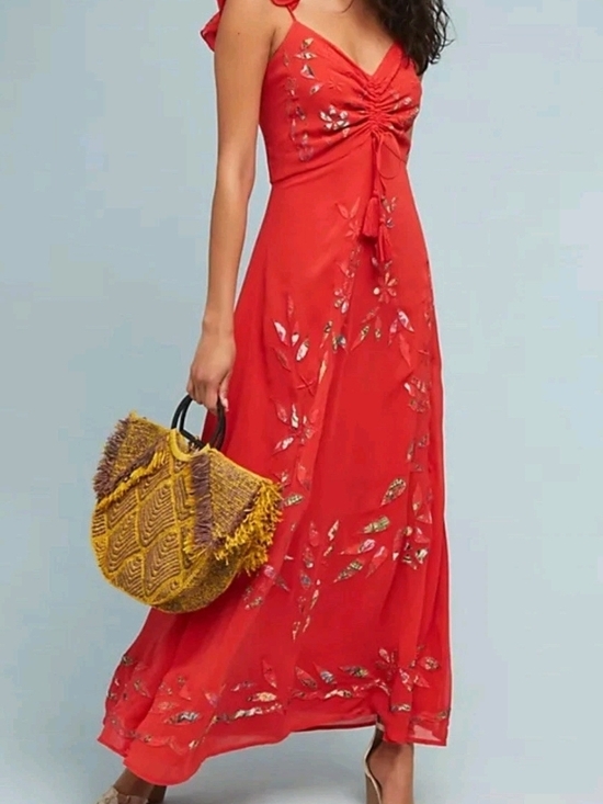 FARM Rio Dresses & Skirts - Red Floral Tie-Front Maxi Dress Red/coral